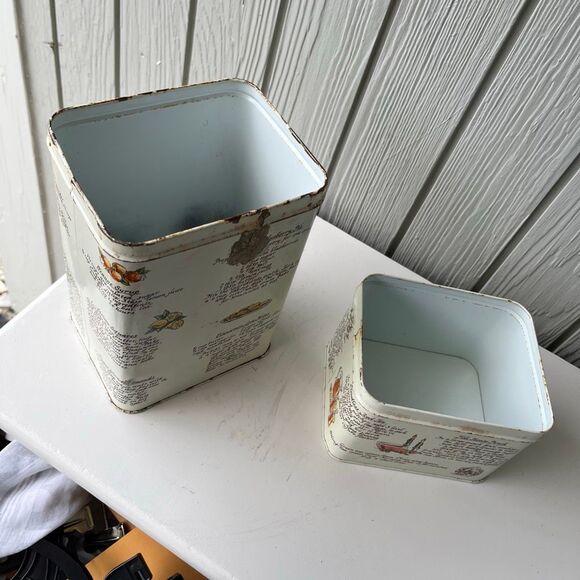 VTG 70s Sugar & Tea Tin Canister Set – Yellow Gingham Lids, Retro Farmhouse Kitc - Picture 5 of 8